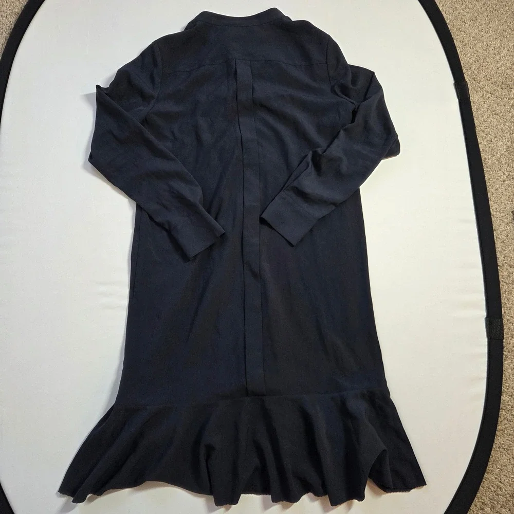 Tory Burch Navy Blue Ruffle Front Drop Waist Shirt Dress Size 2 Logo Buttons